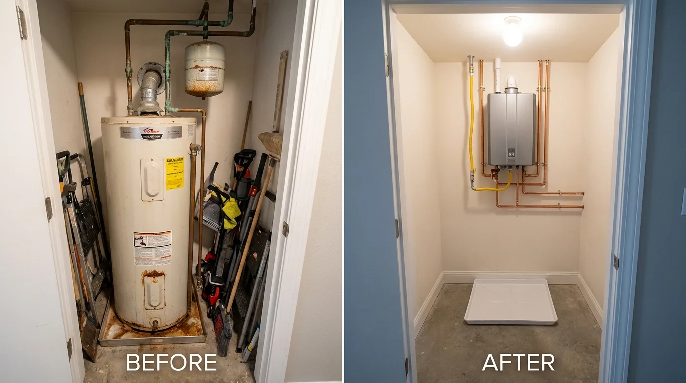 Tank water heater versus wall-mounted tankless unit comparison for Lacey, WA homeowners