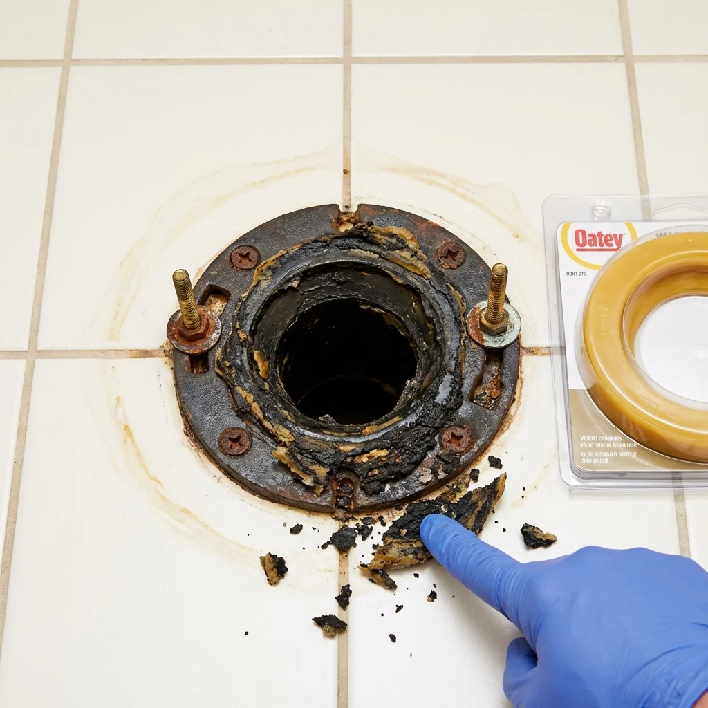 Failed wax ring showing water seepage at the base of a toilet in a Lacey, WA home