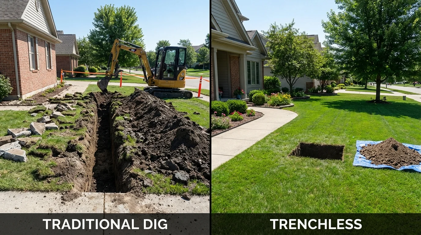 Trenchless sewer repair with minimal yard damage versus traditional excavation in Lacey, WA
